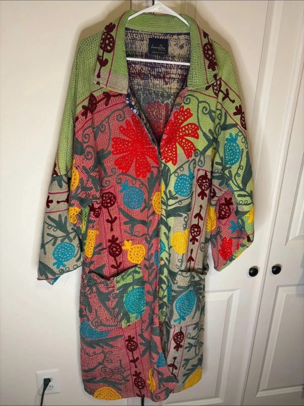 Colorful Bohemian Vintage Hand-Embroidered Suzani Long Coat